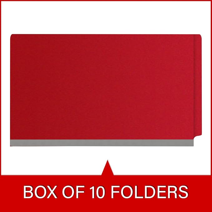 Ecom Folders End Tab Pressboard Classification Folders | Legal Size 25 Pt Stock with 2 Dividers and 2" Tyvek Expansion | Medical, Legal & Office Records Organizer | Deep Red, Box of 10 - Image 6