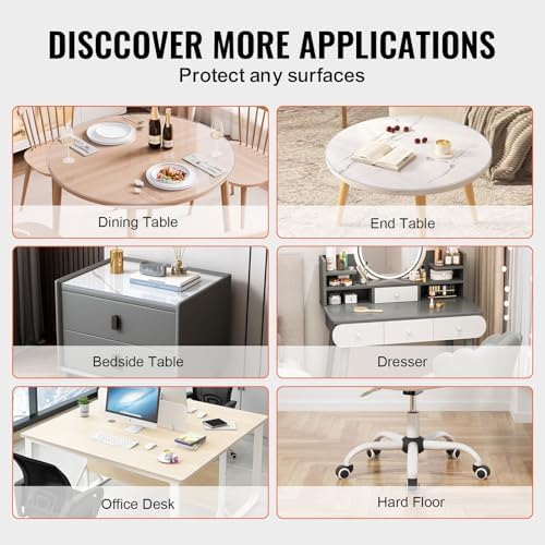 VEVOR Plastic Table Cover, 48 x 48 Inch 2.0 mm Thick Clear Round PVC Desk Mat Protector, Waterproof & Easy Cleaning Tablecloth for Office, Dresser, Dining Room, Night Stand - Image 6