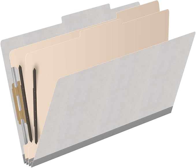 18 pt Heavy Duty Top Tab Color Folders, 2/5 Cut ROC Top Tab, Legal Size, 2 Dividers, Grey (Box of 10) - Image 2