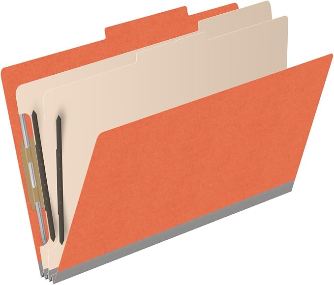 18 pt Heavy Duty Top Tab Color Folders, 2/5 Cut ROC Top Tab, Legal Size, 2 Dividers, Orange (Box of 10) - Image 2