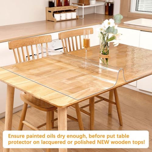 27.6 x 51.2 Inch Clear Plastic Dining Table Protector Tablecloth Desk Pad Mat Wooden Furniture Coffee Glass End Bed Sofa Side Bistro Pub Dinner Console Table Top Protection Cover Waterproof PVC Vinyl - Image 2