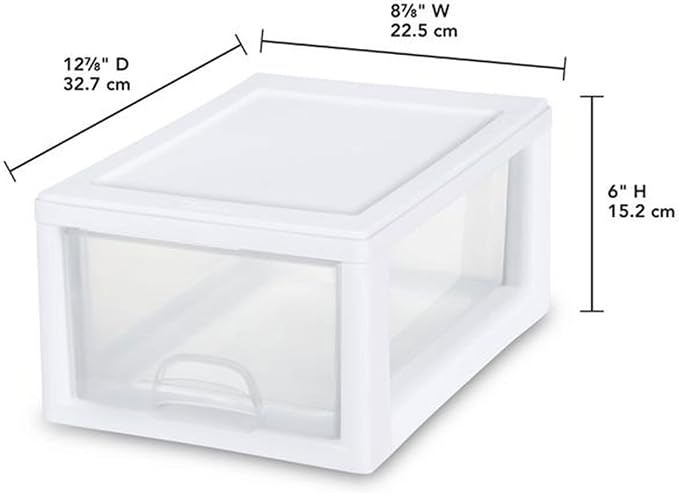 Sterilite Stacking Drawer Storage Organizer for Clothes, 6 Quart, 12-Pack | White Frame, Stackable Modular Clear Plastic Drawers & Containers for Clothing, Accessories, Craft Supplies, Shoes or Linens - Image 3