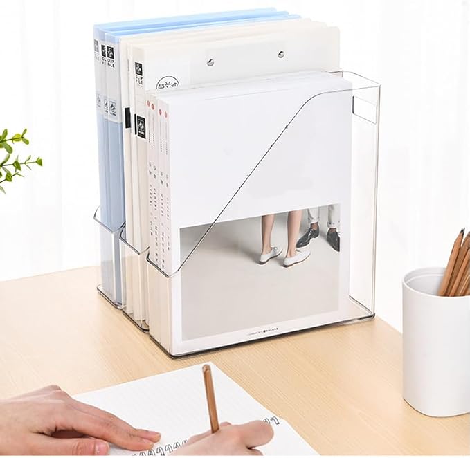 2 Pack Acrylic Magazine File Holder with Handle, Plastic Desk Organizer | Clear Acrylic Vertical File Folder Bin, Storage File Folders, Magazine Rack Document Storage Organizer for Home Office - Image 5