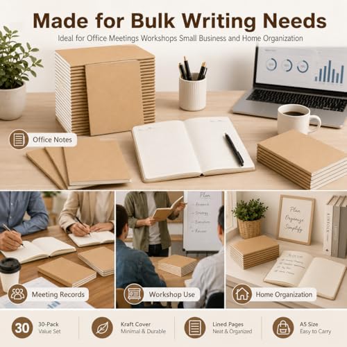 LIONSOUL 30 Pack Kraft Notebooks Bulk 80 Pages A5 Lined Journals Brown Journal Notebooks Sewn Binding Journals in Bulk for Writing Notes Office Supplies - Image 5