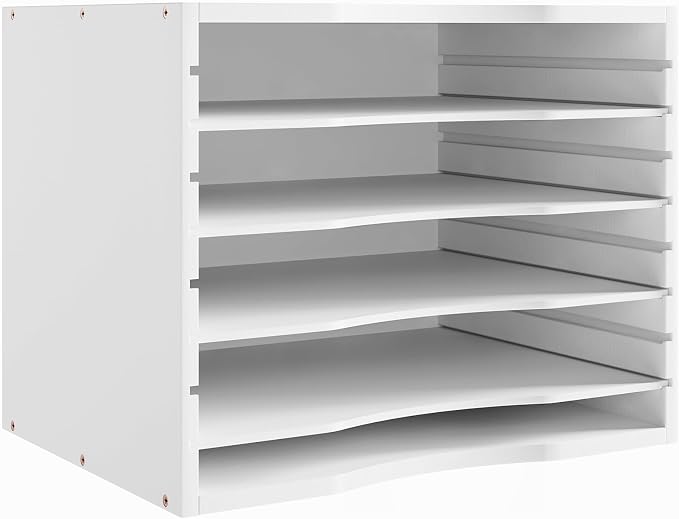 Bamjoy Bamboo 5 Tier Desktop Organizer, Paper Organizer Mail Sorter, File Holder Letter Document Storage with Adjustable Shelves for School Home Office, White - Image 2