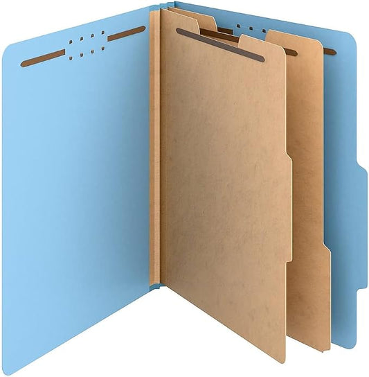 Staples Heavy‑Duty Recycled Classification Folder, Letter Size, 2 Dividers, 2″ Expansion, Light Blue Pressboard, Durable Construction by Staples
