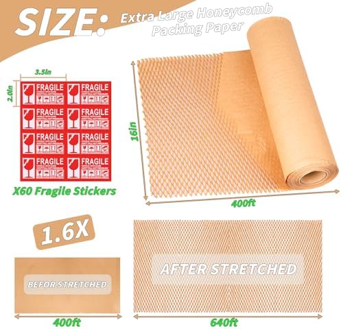 Oleitodh 16" x 400' Honeycomb Packing Paper, Eco-Friendly Bubble Wrap - Image 2