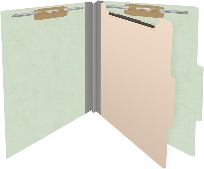 25 Pt. Pressboard Classification Folders, 2/5 Cut ROC Top Tab, Letter Size, 1 Divider, Pale Green (Box of 10) - Image 4