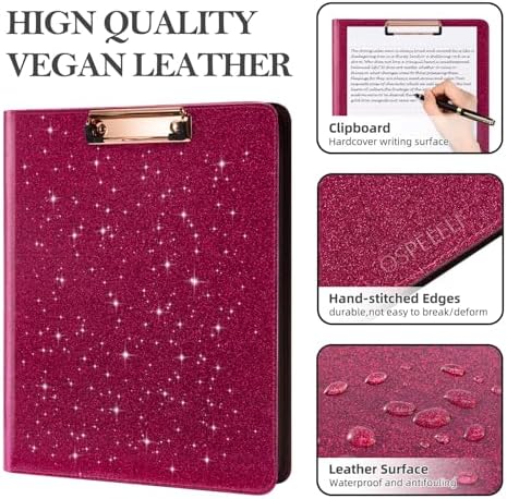 Ospelelf Zipper Clipboard with Storage, Leather Padfolio Portfolio Folder, 3 Ring Binder Dividers with Tabs, 12.1” Tablet Sleeve, Refillable Notepad, Card Slot (Rose Red) - Image 5