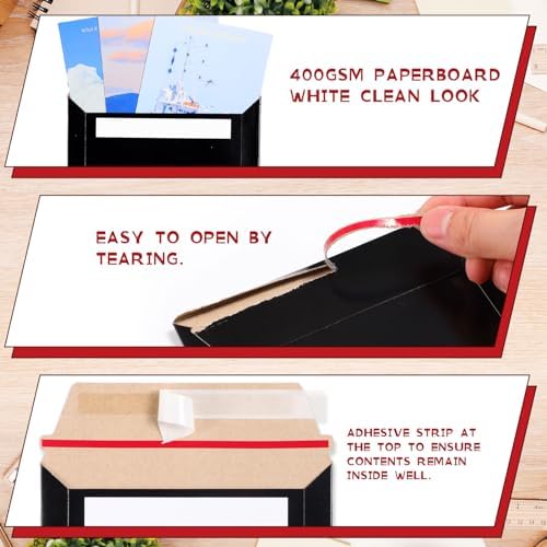 Fainne 200 Pcs 6 x 6'' Rigid Mailers 400 GSM Keep Flat Cardboard Mailers Shipping Cardboard Envelopes Disc DVD CD Envelopes with Self Adhesive Flap and Tear off Strip for Mailing Photo (Black) - Image 3