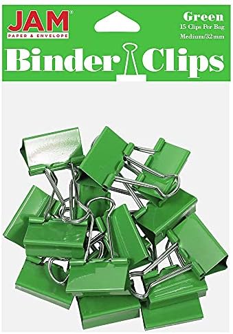 JAM PAPER Colorful Binder Clips - Medium - 1 1/4 Inch (32 mm) - Green Binderclips - 15/Pack by JAMPaper