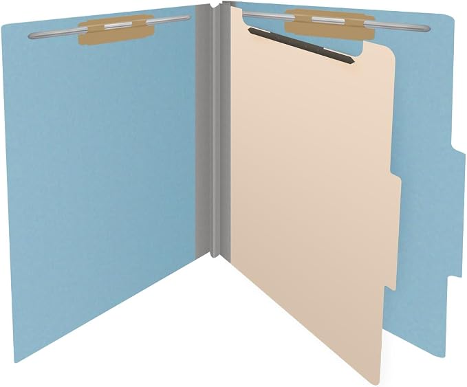 25 Pt. Pressboard Classification Folders, 2/5 Cut ROC Top Tab, Letter Size, 1 Divider, Light Blue (Box of 10) - Image 4