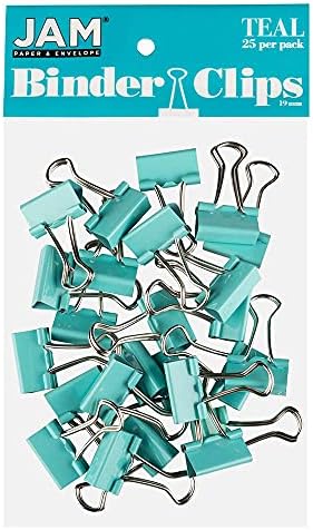 JAM PAPER Colorful Binder Clips - Small - 3/4 Inch (19 mm) - Teal Binderclips - 25/Pack by JAMPaper