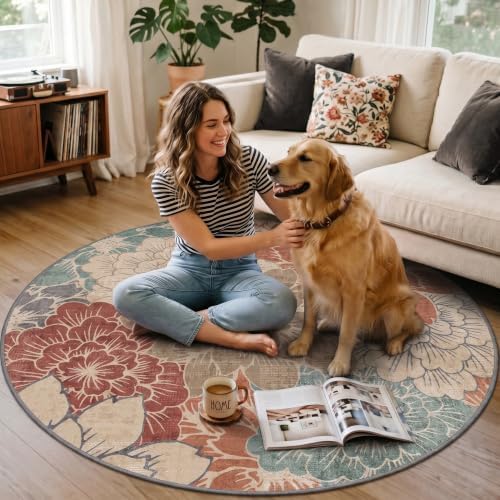 5FT Round Office Chair Mat for Hardwood Floor, Non-Slip Washable Terracotta - Image 3