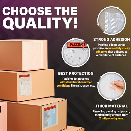 ABC Packing List Enclosed Pouches 4 x 5 Inch. 1000 Pack Clear, Red & Black 2 Mil Polyethylene Slip Envelope Pouches. Self Seal List Envelopes. Packing List Invoice Enclosed Envelopes - Image 3