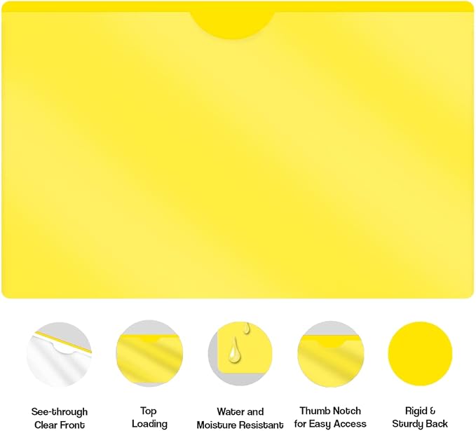Doctor Stuff- 100 Pack, Vinyl Plastic Pocket File Folders Closed Sides, Legal Size, Clear Front Top Loading Job Jacket, Documents Holder for Office, High School and Medical Files, Yellow - Image 4