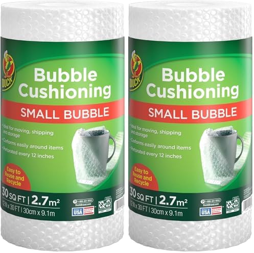 Duck Brand Small Bubble Cushioning Wrap for Moving & Shipping - 30 FT Bubble Packing Wrap for Extra Protection Packaging Boxes & Mailers - Clear Bubble Roll Moving Supplies, Perforated Every 12 IN by DuckBrand