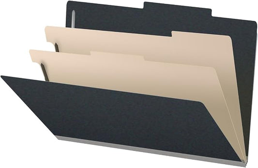 25 Pt. Pressboard Classification Folders, 2/5 Cut ROC Top Tab, Legal Size, 2 Dividers, Black (Box of 10) by Ecom+Folders