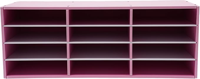 Literature Organizer 12 Slots Desk File Literature Sorter Mailbox Sorter Paper and Mail Organizer Desktop Paper Storage Holder for Home, Office and Classroom (31.46*12.13*11.81in, Pink) - Image 4