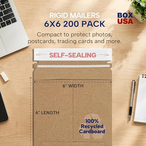 Tape Logic 6 x 6' Stayflats Brand Rigid Flat Mailers, Kraft (Pack of 200) Photo Document Mailers, Peel & Seal Closure, Tear Strip Easy Opening. - Image 2