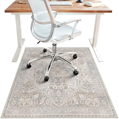 48"x60" Office Chair Mat for Hardwood Floor, Non-Slip Washable Khaki Blue by BESBLEE