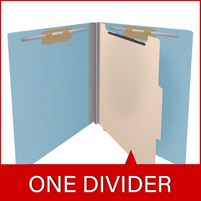 25 Pt. Pressboard Classification Folders, Full Cut End Tab, Letter Size, 1 Divider, Light Blue (Box of 10) - Image 8