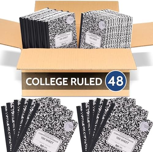 48 Pack - EPI College Ruled Composition Notebook Black - 200 Pages (100 Sheets), 9-3/4 x 7-½ - Classroom Back to School Supplies, Heavy Duty, Durable Hardcover Office Notebooks, Sewn by EPI