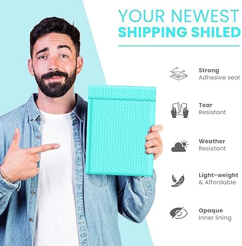 Aqua Teal Bubble Mailers 6x10, Self Seal Poly Padded Envelopes #0, 250 Pack - Image 4