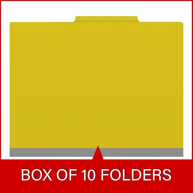 25 Pt. Pressboard Classification Folders, 2/5 Cut ROC Top Tab, Letter Size, 1 Pocket Divider, Yellow (Box of 10) - Image 6