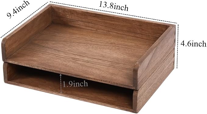 DDYURI Desktop File Trays Stackable Paper Tray for Letter/A4 Size Magazine - Wood Office Document Organizer Shelf - Wooden Folder Organization Rack Desk Tray Pack of 2 Dark(2CTP-DK) - Image 5