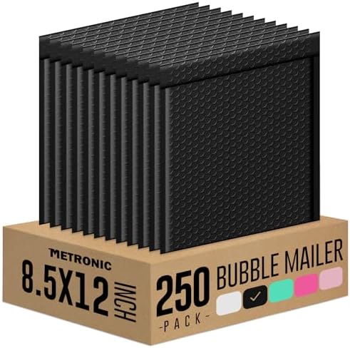 Metronic Bubble Mailers 8.5x12 250 Pack Black Waterproof Padded Envelopes by METRONIC