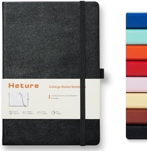 Heture Hardcover Notebooks, A5 Lined Journals Notebook for Writing 160 Pages, 8.2 x 5.5 inch, Classic Ruled Notebooks for College/Work/Travel (Black, 1 Pack) by HetureOffice