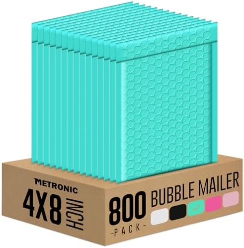 Metronic 4x8 Inch 800 Pack Teal Bubble Mailers Waterproof Padded Envelopes by METRONIC
