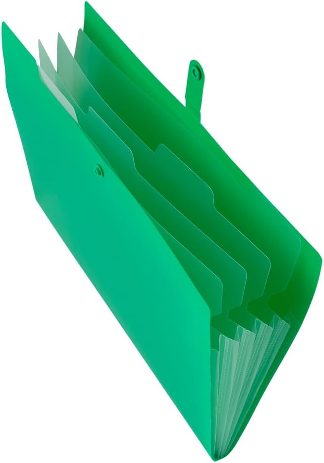 JAM PAPER Slim Expanding File Folder - 5 Pocket Plastic File Folder – Snap Closure - 9 x 11 1/2 - Green - Sold Individually - Image 4