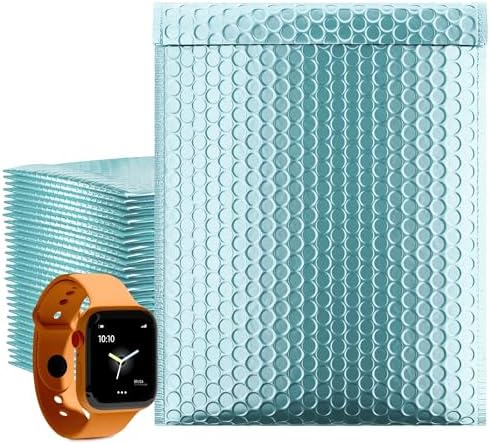 Metallic Bubble Mailers 6.5 x 9 Inch Aqua Ice, Self Seal Closure, 3/16 Inch Cushioning, Padded Shipping Envelopes Pack of 250 by AMIFF
