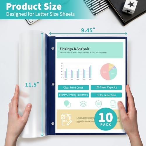 Heavy-Duty Report Covers with 3 Prongs, 100-Sheet Capacity, Navy, 10 Pack - Image 2