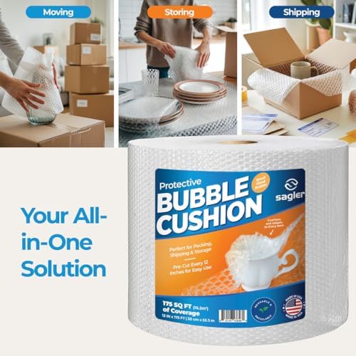 Bubble cushion Wrap for Packing & Moving - 12" Width X 175 FT - Bubble cushion Wrap for Moving, Extra Protection Packaging Boxes & Mailers, Perforated Every 12 IN, Clear Cushioning Wrap (2 pack) - Image 3