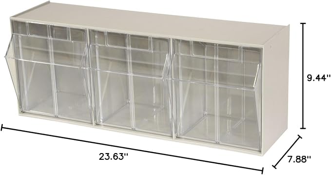 Akro-Mils TiltView Plastic Storage Cabinet with 3 Tilt Out Bins, Horizontal Plastic Parts Organizer, Teacher Toolbox, and Office Supply Organizer, 23-5/8" W x 9-7/16" H x 7-7/8" D, Stone - Image 9