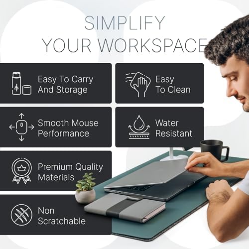 Nordik Felt and Leather Desk Mat - Dual Layer Deep Green 35 x 17 in - Image 5