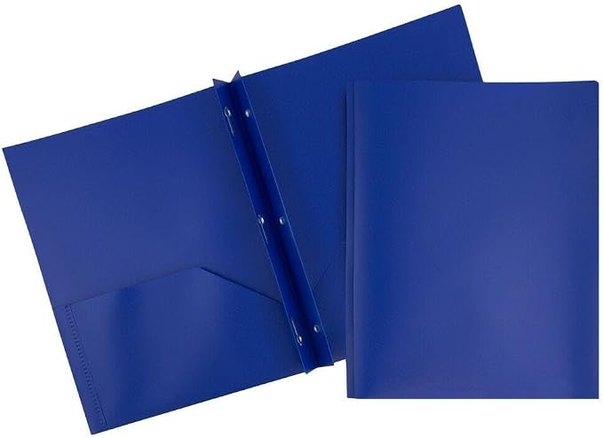 JAM PAPER Plastic 2 Pocket POP Folders - Durable School Folders with Metal Prongs Fastener Clasps - Dark Blue - 12/Pack by JAMPaper