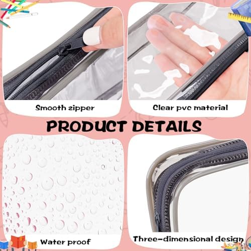 Fainne 50 Pcs Clear Pencil Pouch Bulk 7.87x1.38 Zipper Bag, Gray - Image 3