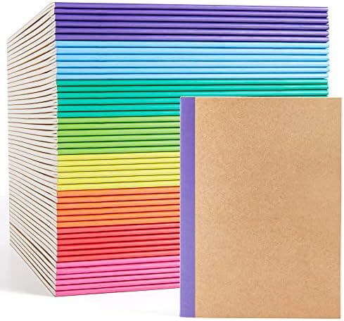 feela 48 Pack Composition Notebooks Bulk, Kraft Cover Lined Blank College Ruled Composition Travel Journals with Rainbow Spines For Women Students Business, 60 Pages, 8.3”x 5.5”, A5, 8 Colors by feela