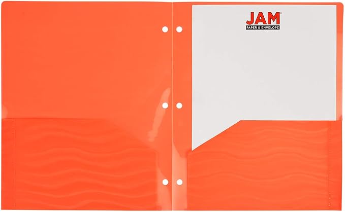 JAM PAPER Heavy Duty Plastic 3 Hole Punch Pocket Folders - Extra Tough School Folders - Assorted Wave Colors - 6/Pack - Image 3
