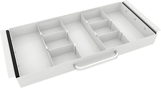 Large Size Under Desk Slide out Pencil Drawer White with Adjustable Space Divider Design for Storing Pencil and Office Accessories, Underdesk Pull out Tray Organizer Mounted for Sit Stand Workstation by GOME