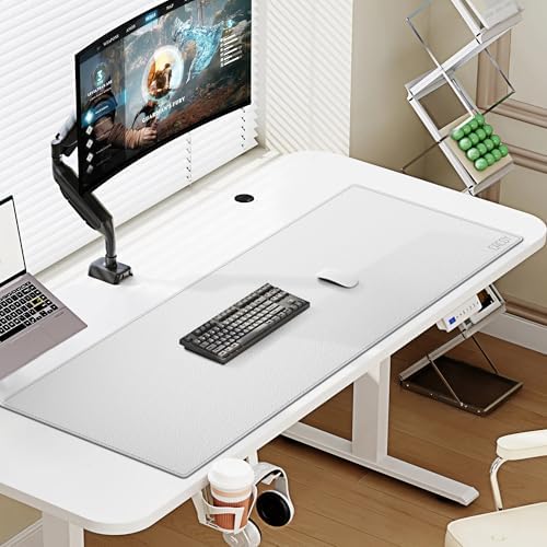 Cacoy 40" x 16" Oversized PU Leather Desk Mat, Extended Gaming Mouse Pad Writing Mat, Leather Desk Pad Blotters Protector for Office, Home, Computer, Laptop - White - Image 3