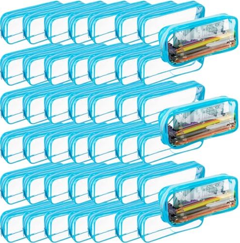 Fainne 50 Pcs Clear Pencil Pouch Bulk 7.87x1.38 Zipper Bag, Blue by Fainne