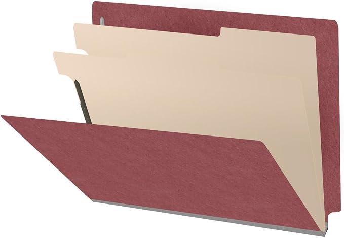 Pressboard Classification Folders, Full Cut End Tab, Letter Size, 2 Dividers, Dark Red (Box of 10) by Ecom+Folders