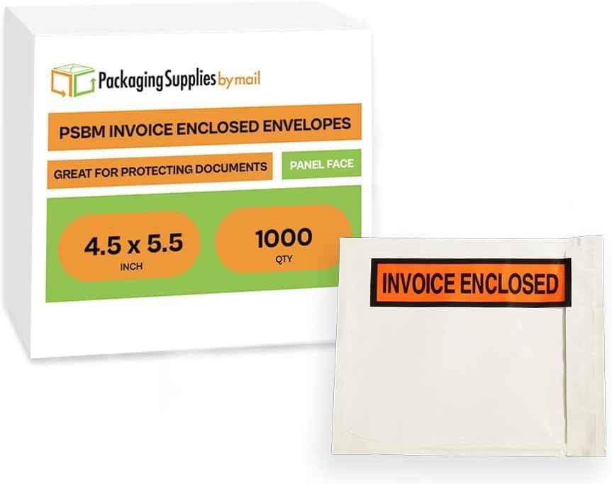 PSBM 1000 PCS 4.5 x 5.5 Inch Orange Panel Face Invoice Enclosed Packing List Envelopes, Pouches for Mailing Labels, Invoices, Documents and Packing Slips - Image 2