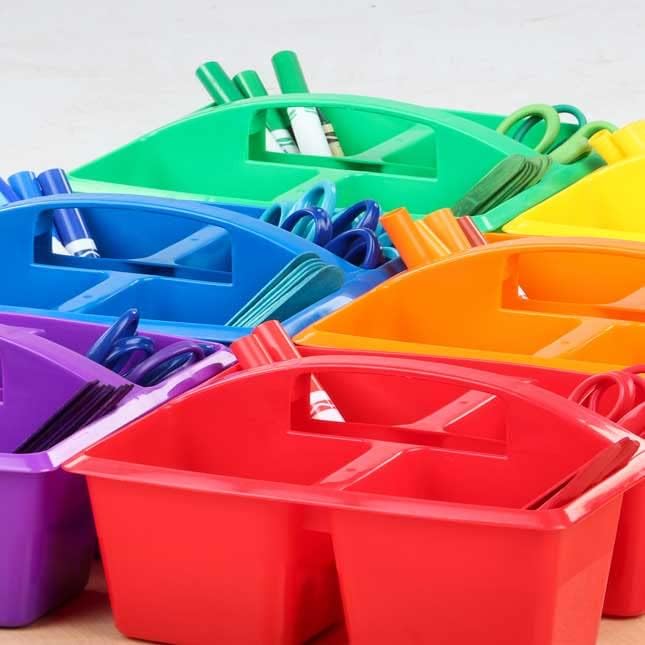 Really Good Stuff Four-Equal-Compartment Caddies with Handles | Classroom Organizing Bins, Supply Holders, Organize School & Home, Assorted Colors 6-Pack - Image 5