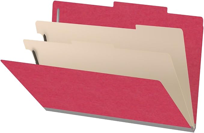 18 pt Heavy Duty Top Tab Color Folders, 2/5 Cut ROC Top Tab, Legal Size, 2 Dividers, Red (Box of 10) by Ecom+Folders